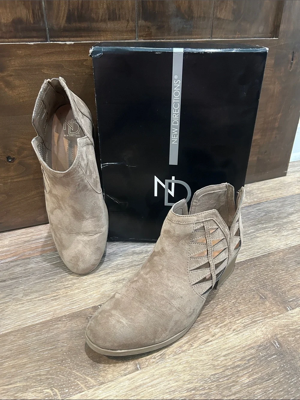 new directions Taupe Cutout Suede Ankle Booties with original box - Size 9.5